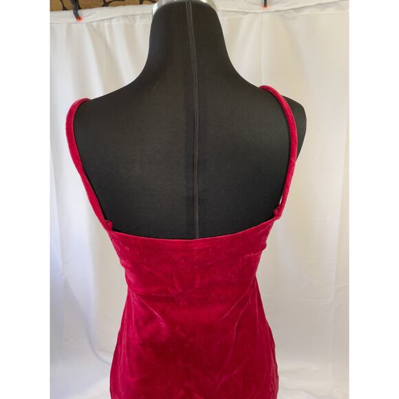 Vintage Red Velvet Mini Dress – Paris Blues 80s Spaghetti Strap Bodycon - Picture 10 of 16